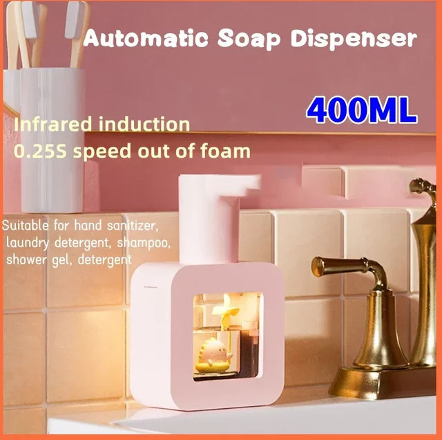 Automatischer Seifenspender BAIHUAN mit Haustier-Design, kontaktlos, USB-Aufladung, 400 ml, Farbe: Weiß - Bild 1