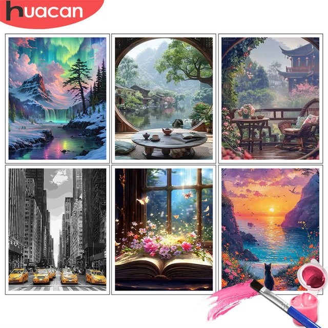 HUACAN Malen nach Zahlen Kits Aurora Borealis, Landschaft, DIY Ölgemälde - Bild 1