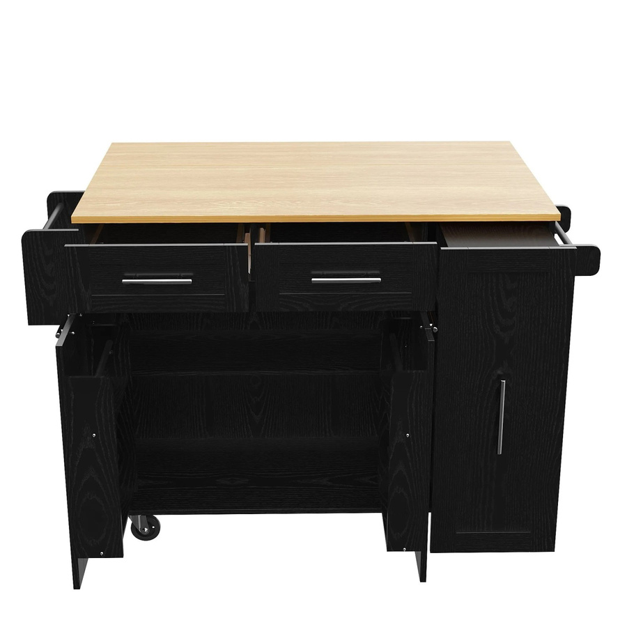 okwish Kücheninsel mit ausziehbarem Esstisch und Snackregal in Schwarz, B/T/H: 110 x 74 x 90 cm - Bild 2
