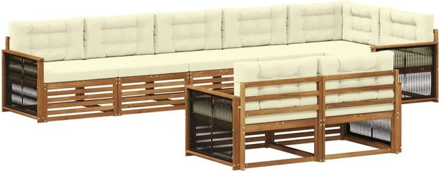 vidaXL Outdoor-Sofagarnitur aus Akazienholz in L-Form mit Kissen, Farbe: Braun und Beige - Bild 1