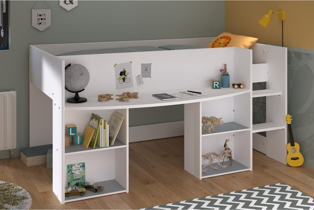 Parisot Kinder Hochbett Pirouette 1 in Weiß mit Seitenfächern und Nachttischregal, B/T: 90 x 200 cm - Bild 1