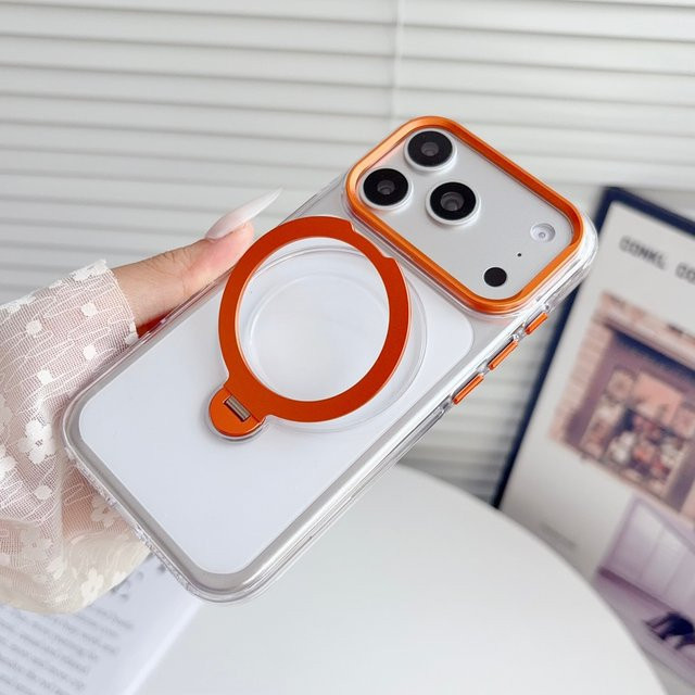 Lolozzx Transparente Magnetische Ringhalterung Handyhülle für iPhone 17 16 15 14 13 Pro Max Plus Air mit MagSafe Ständer in Grau - Bild 1