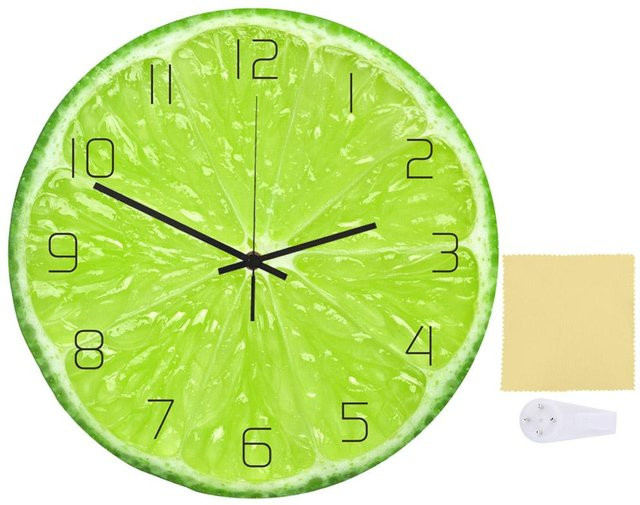 CosyHome Wanduhr aus Acryl mit Limettenfruchtmuster in Gelb und Grün - Bild 1
