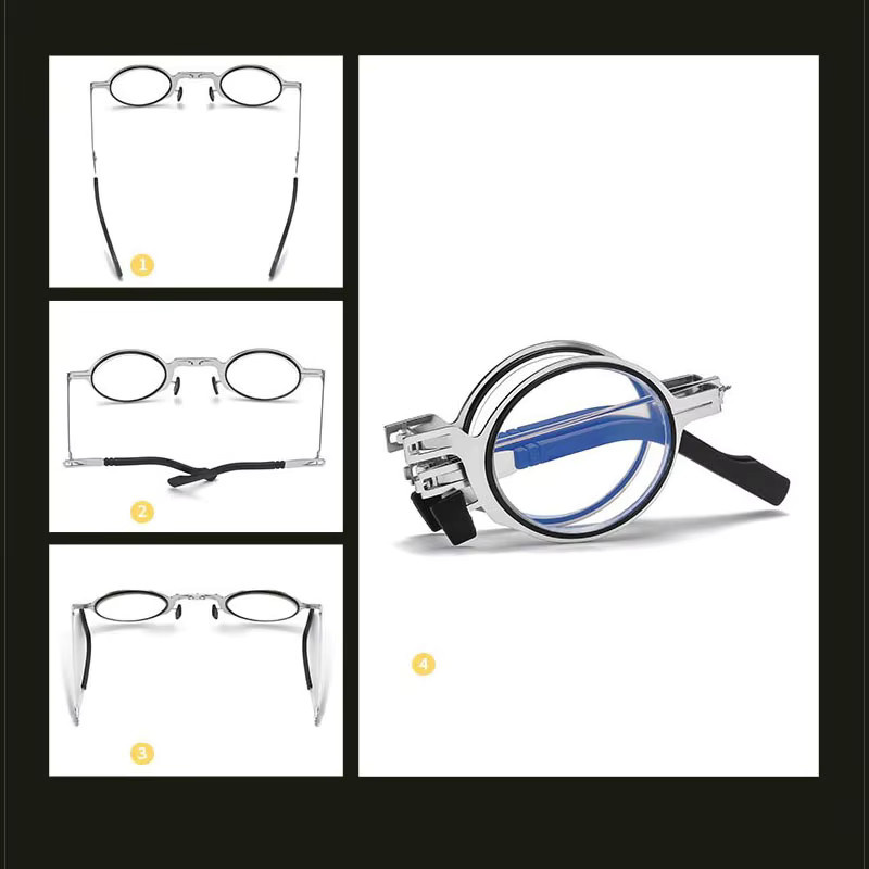 Lesebrille für Herren, runder Rahmen, Vollrand, Metall, faltbar, Anti-Blaulicht - Bild 4