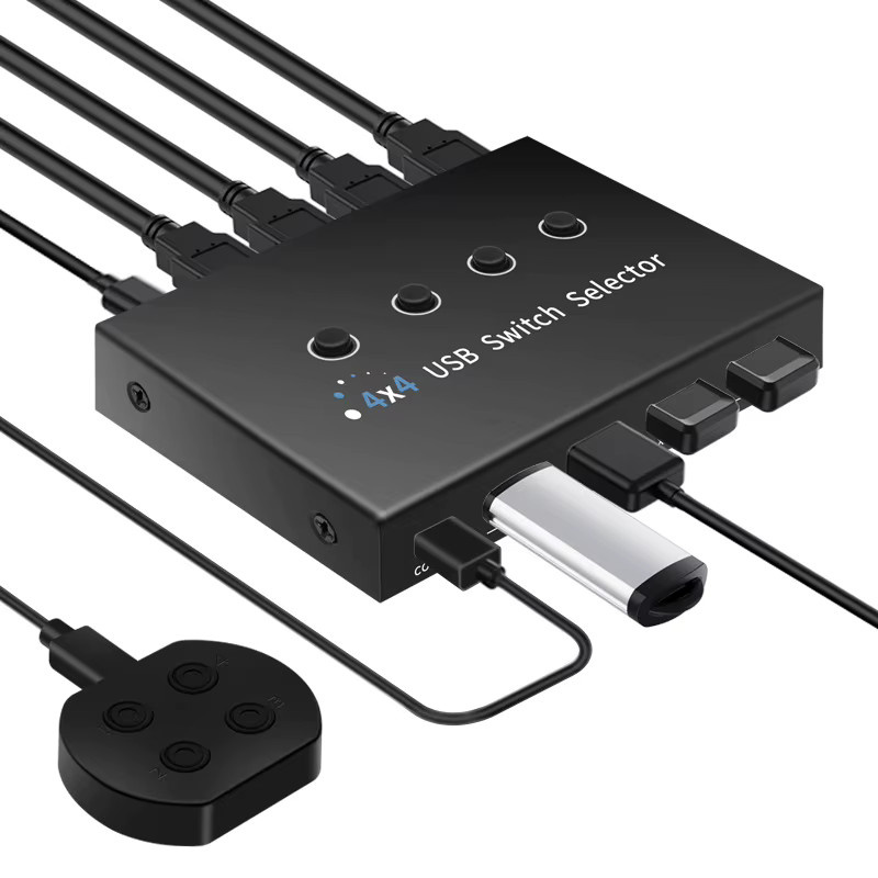 PHONEPACE USB Sharing Box 4 Ports Host Switch Hub für PC und Laptop in Schwarz zum Teilen von Tastatur, Maus, Drucker und Zubehör - Bild 4