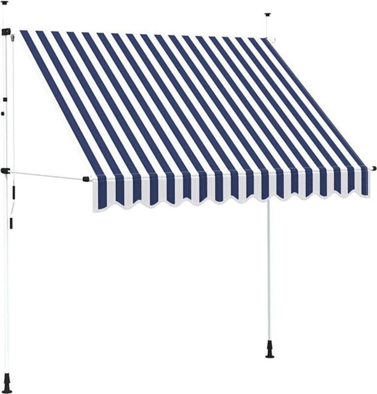 Vidaxl Handbetriebbare einziehbare Markise aus Polyester und Stahl, Blau/Weiß gestreift, Breite: 250 cm - Bild 1