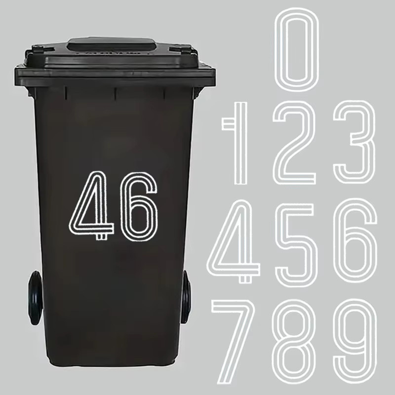 Selbstklebende Wheelie Bin Aufkleber Streifen mit Nummern 0-9 in Weiß für Mülltonnen, Briefkästen und Garage, wasserdicht für Outdoor und Indoor - Bild 2
