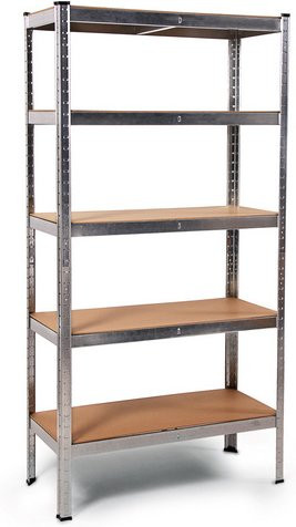 Ondis24 Lagerregal aus Metall und Holzspanplatte in Silberfarben und Braun, B/H/T: 90 x 180 x 40 cm - Bild 1