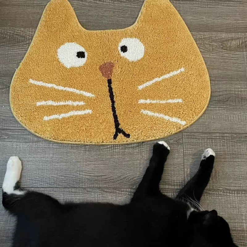VIKAMA Bodenmatte Alien Cute Cartoon Cat in Gelb, saugfähige Badezimmermatte und Teppich, B: 60 cm, T: 40 cm - Bild 2