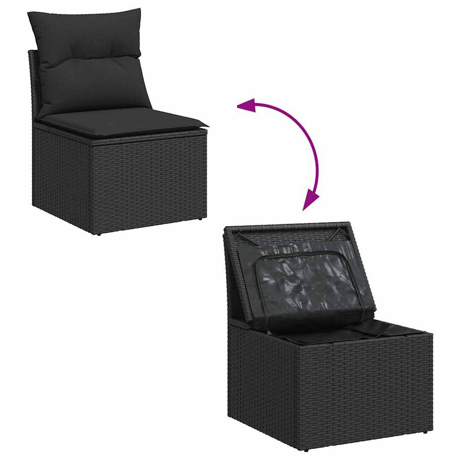 vidaXL 7-teilige Garten-Sitzgruppe aus Polyrattan in Schwarz mit UV-beständigen Kissen und L-Form - Bild 4