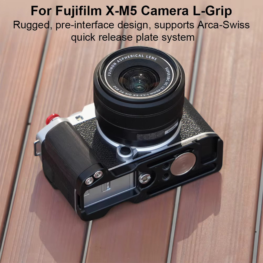 L-förmiger Holz-Handgriff für Fujifilm X-M5 Kamera in Braun und Silber - Bild 4