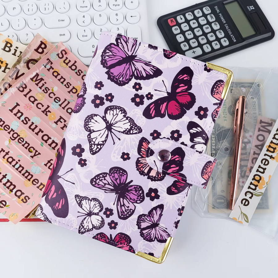 Coliky A6 BudgetBinder Planer mit Schmetterling-Prägung und Reißverschluss-Umschlägen in Lila und Multicolour - Bild 2