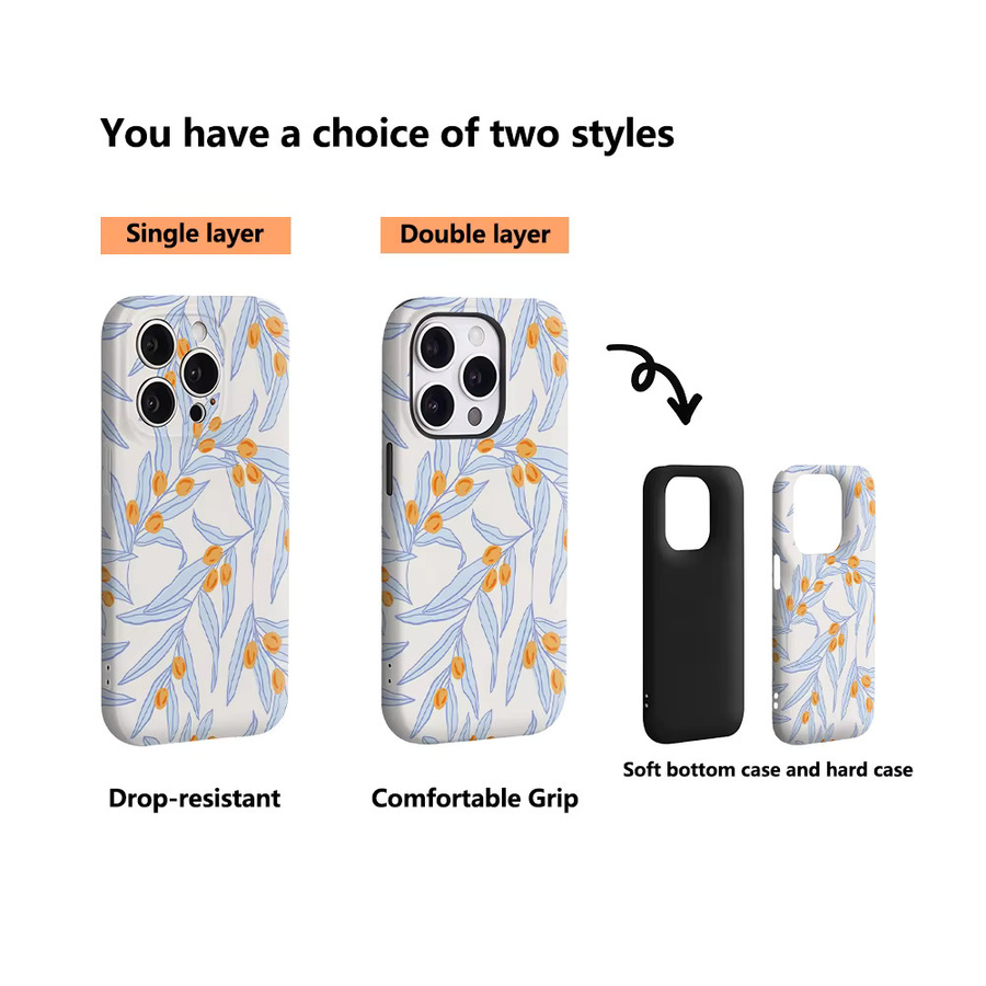Handyhülle mit Olive Branch Pattern für iPhone 11 bis iPhone 17 Pro Max Plus, doppelschichtige Rückseite, Multicolour - Bild 2