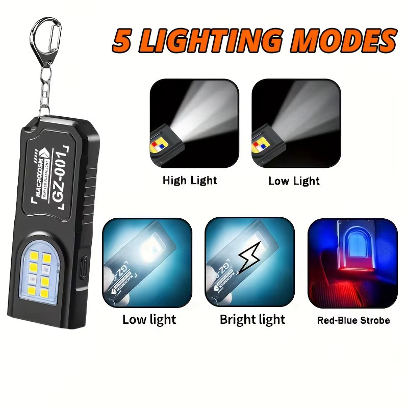 KDULIT Mini Wiederaufladbare Taschenlampe mit Magnet und Clip, Wasserdichte Taschenfackel in Schwarz für Outdoor, Camping und Notfälle - Bild 4