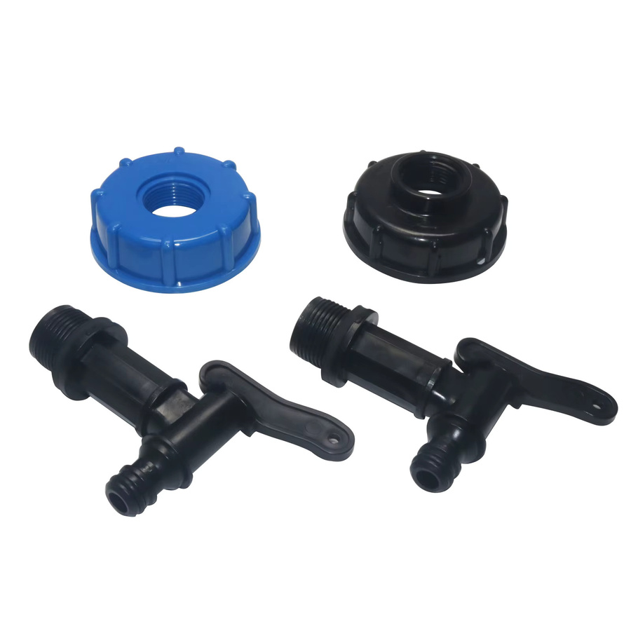 IBC Tank Wasserhahn Adapter S60x6 Grobgewinde mit 16mm Quick Connect Ersatzventil für Garten und Haus in Schwarz - Bild 1