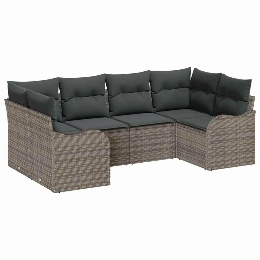 vidaXL Garten-Sofa-Set aus Poly Rattan in Grau mit Kissen, 6-teiliges L-Shape Lounge-Set mit Ecksofas, Mittelsofas und Armsesseln - Bild 2