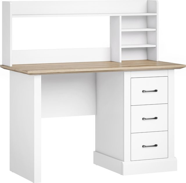 HOMCOM Computertisch mit 3 Schubladen und offenen Regalen in Eiche und Weiß, Breite: 120 cm, Tiefe: 55 cm - Bild 1