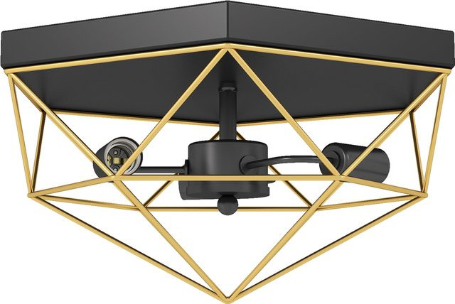 HOMCOM Deckenleuchte im Industrial-Stil mit geometrischem Hexagon-Design, 3 E27-Fassungen, Schwarz und Gold/Messing - Bild 1