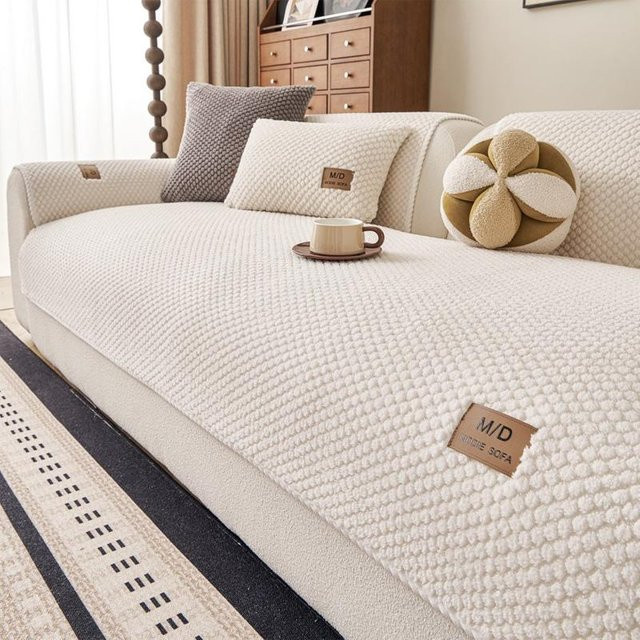 HOMEMOTION Jacquard Fleece Sofaüberzug, Anti-Rutsch Gepolsterter Couchbezug für 1/2/3/4 Sitzer, Weiß, Breite: 120 cm, Tiefe: 90 cm - Bild 1