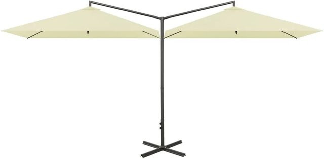 furnicato Doppel-Sonnenschirm mit Stahlmast in Sandweiß, B/T: 600 x 300 cm - Bild 1