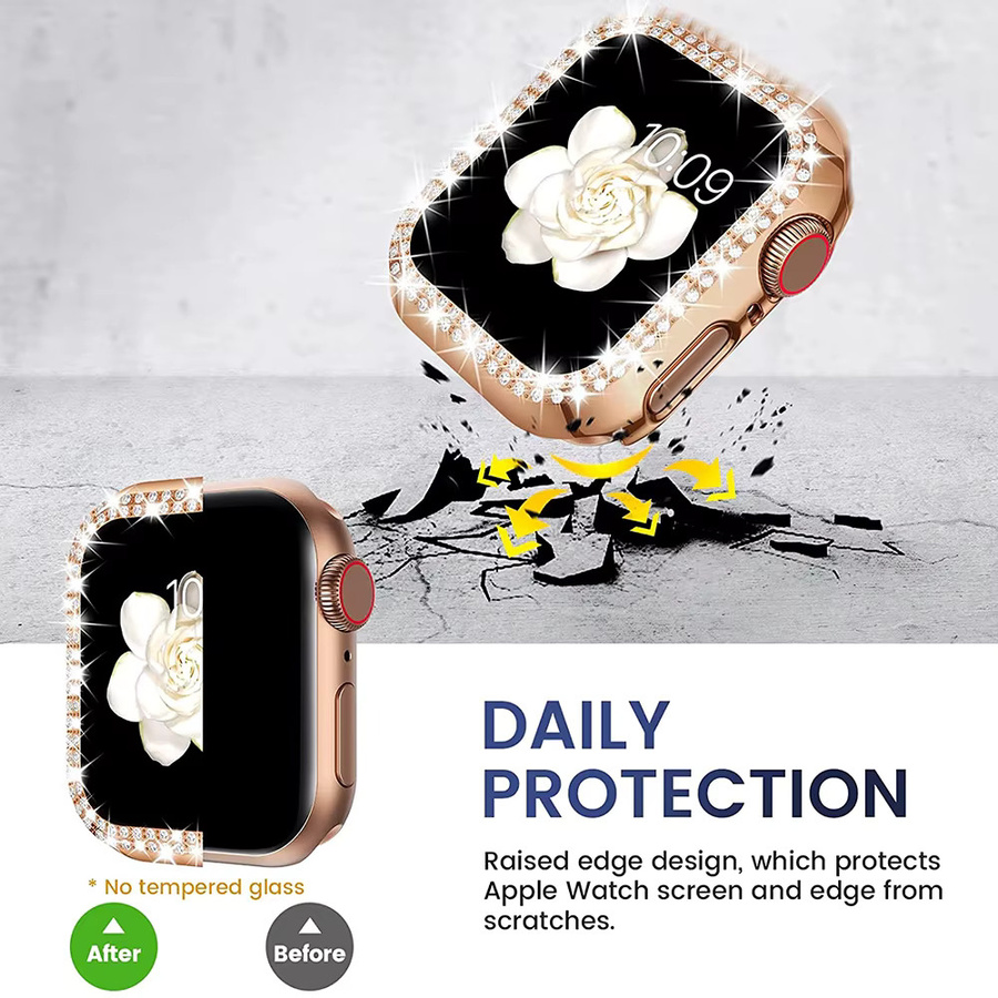Samusak Uhrenzubehör Abdeckung für Apple Watch, Silikon, Roségold, Diamant, Kristall, Unisex - Bild 4