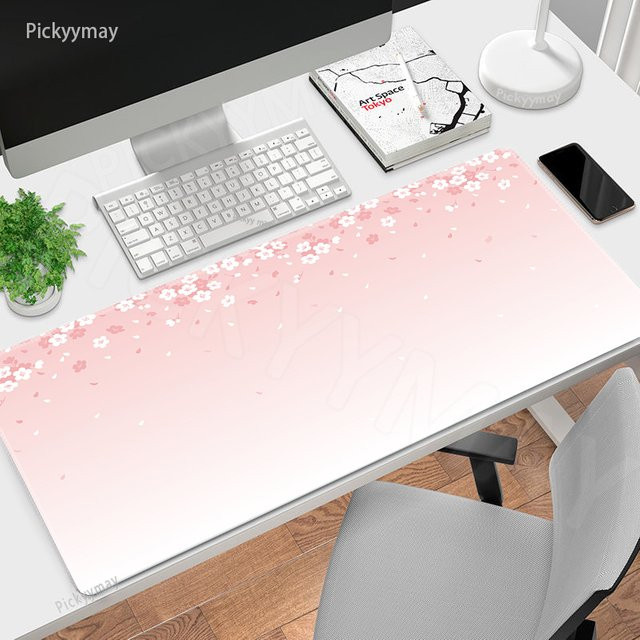 Großes Gaming-Mauspad mit rosa Sakura Kirschblüten-Design in Pink und Rot - Bild 1