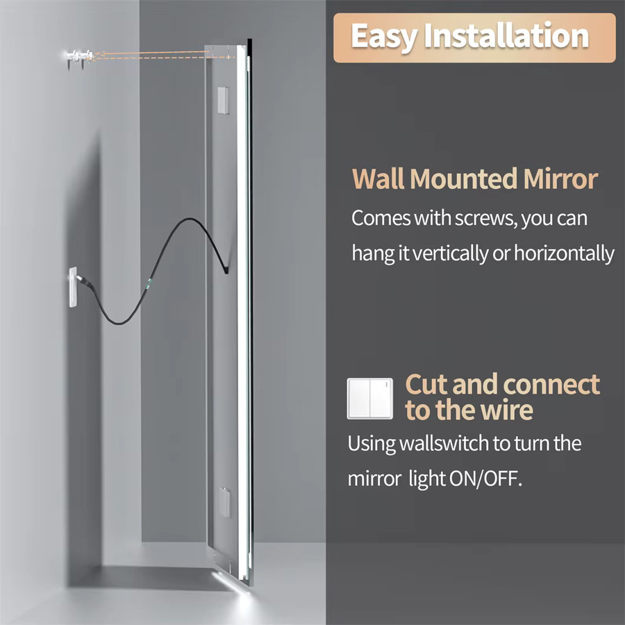 BORWART XXL-Badezimmerspiegel mit LED-Beleuchtung, intelligenter Kosmetikspiegel zur Wandmontage mit Bluetooth, Digitalanzeige und Antibeschlag-Funktion - Bild 6