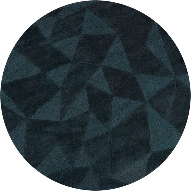 Wollteppich Kadima Design in Petrol mit Hoch-Tief-Effekt und geometrischem Muster, Durchmesser: 160 cm - Bild 1