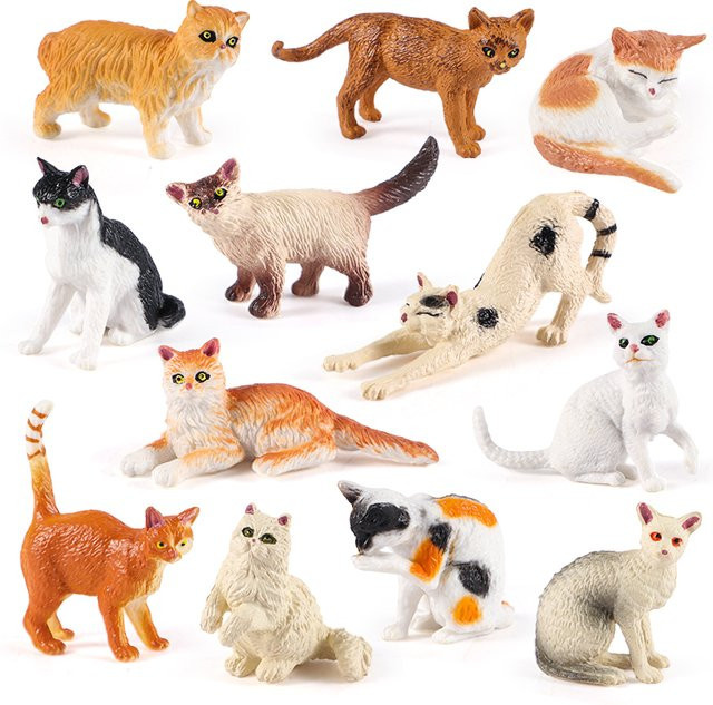 XIALIBAOMOWAN Mini-Katzenfiguren-Modell-Set, 12-teiliges Set, Grau und Orange - Bild 1