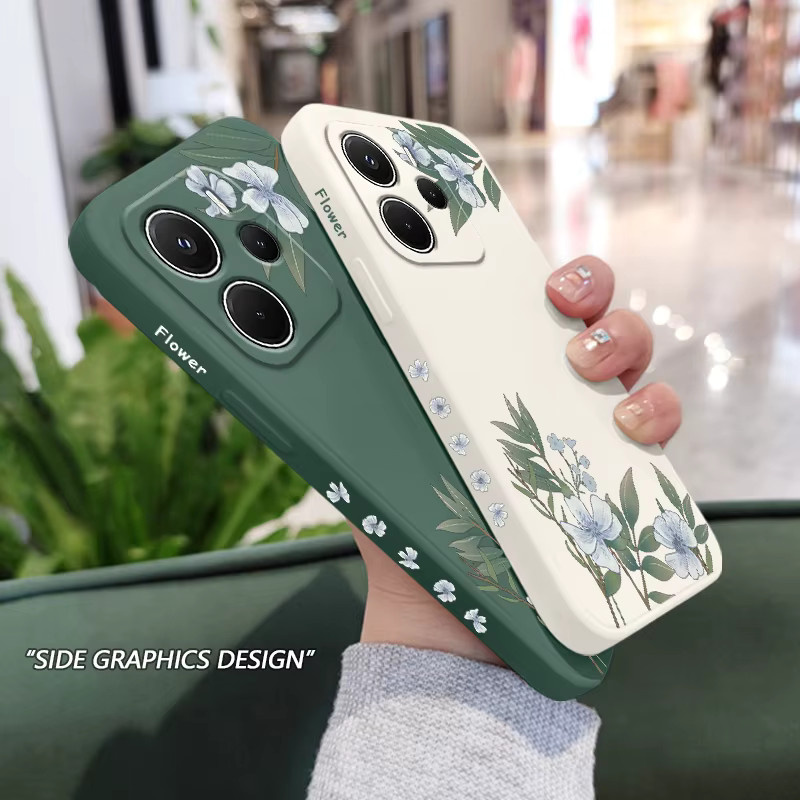 Silikon Handyhülle mit Blumen-Design und Flüssigkeitseffekt für Xiaomi Redmi Note 15 14 13 12 11 10 9 Pro Plus 5G 4G in Grün - Bild 1
