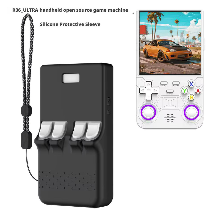 Silikon Schutzhülle mit Lanyard für R36 ULTRA Handheld Spielkonsole in Schwarz, stoßfest und kratzfest - Bild 5
