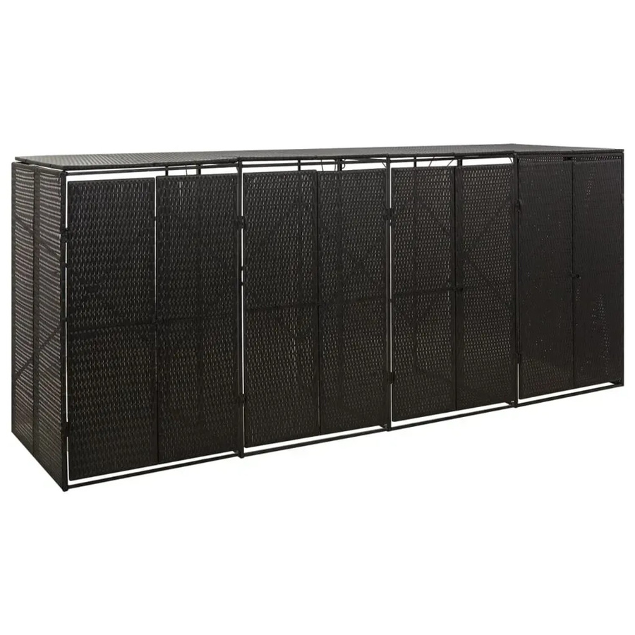 vidaXL Mülltonnenbox für 4 Tonnen aus Poly Rattan und Stahl, Schwarz, B/T/H: 274 x 80 x 117 cm - Bild 2