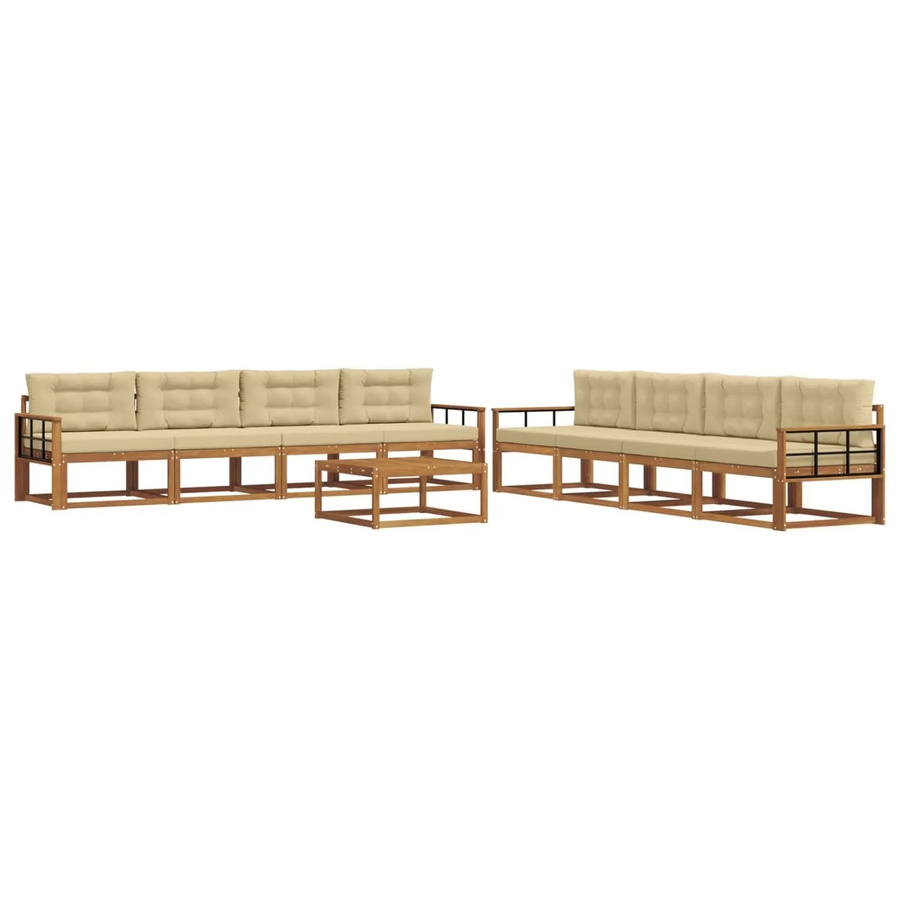 vidaXL Outdoor-Sofagarnitur aus Akazienholz in L-Form, 9-teiliges Set mit Tisch und Kissen, Natur und Beige - Bild 2