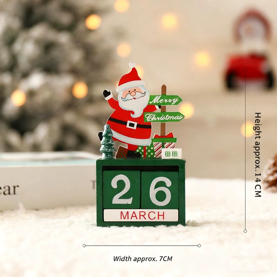 Untior Weihnachts Adventskalender aus Holz als Tischornament mit Weihnachtsmann, Schneemann und Elch in Multicolor - Bild 4