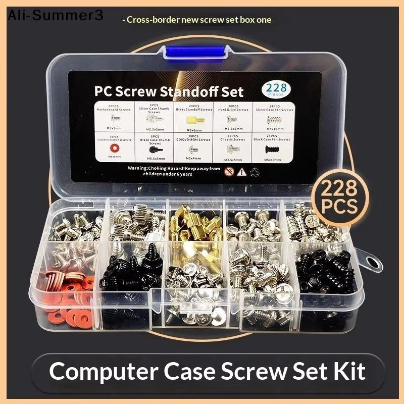 AyS 228-teiliges Sortiment-Kit für PC-Hardware, Motherboard und Gehäuselüfter in Multicolor mit Handschrauben, Abstandshaltern und Unterlegscheiben - Bild 2