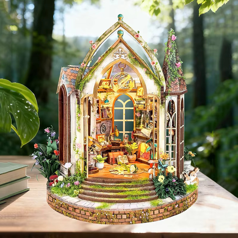 ELEVEN-CUTE DIY Holz Dreamland Floral Studio Buch Nook Regal Einsatz Kit Miniatur Modell Bausatz mit Licht - Bild 2