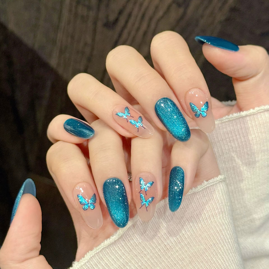 YADORNOS Kunstnägel, blauer Glitzer, kurz, Damen - Bild 2