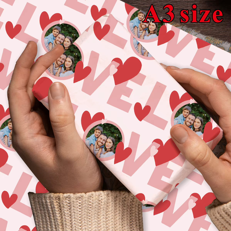 3 Stück personalisierbares Geschenkpapier mit individuellem Foto-Motiv in Pink für Geburtstag, Hochzeit oder Valentinstag - Bild 5