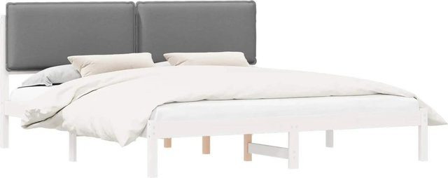 vidaXL Bettgestell aus Kiefernholz mit gepolstertem Kopfteil in Weiß-Hellgrau, B/T/H: 200 x 200 x 205,5 cm - Bild 1