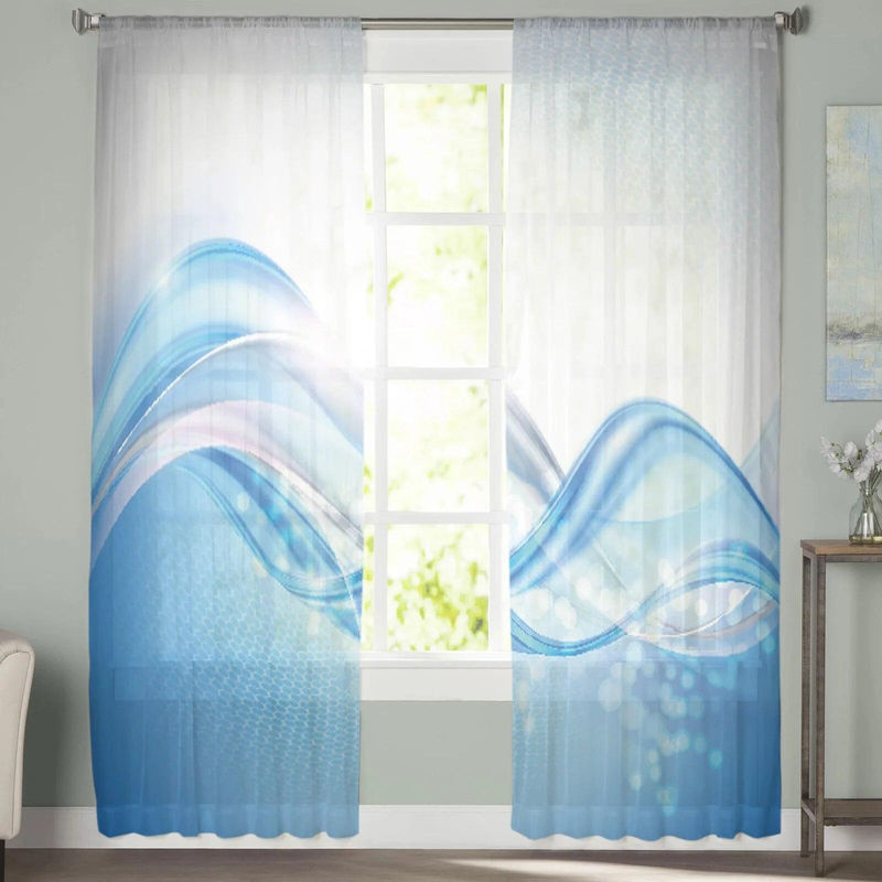 A Family Of Home Textiles Transparenter Tüllvorhang Ripple Blue Curved Art in Weiß und Blau, B: 135 cm, H: 114 cm - Bild 5