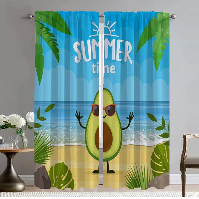 Avocado Verdunkelungsvorhänge für Wohnzimmer und Schlafzimmer, 2er-Set Tüll-Vorhänge mit Grafik-Design, B: 50 cm, H: 70 cm - Bild 1