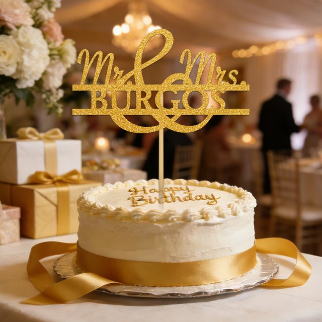 Personalisierter Glitzer-Kuchenaufsatz Mr & Mrs von cyuan mit individuellen Namen zur Dekoration für deine Hochzeit oder Brautparty - Bild 1