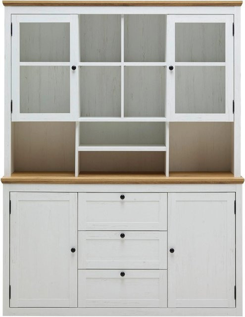 Mömax Buffetaufsatz Korsika in Eichefarben und Weiß mit Glastüren und Soft-Close-Funktion, B/T/H: 110 x 37 x 150 cm - Bild 1