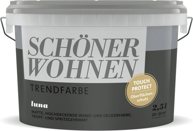 Schöner Wohnen Wandfarbe Luna Matt in Plaster Grey, 2,5 l Dispersion, wasserbasiert und tropffrei - Bild 1