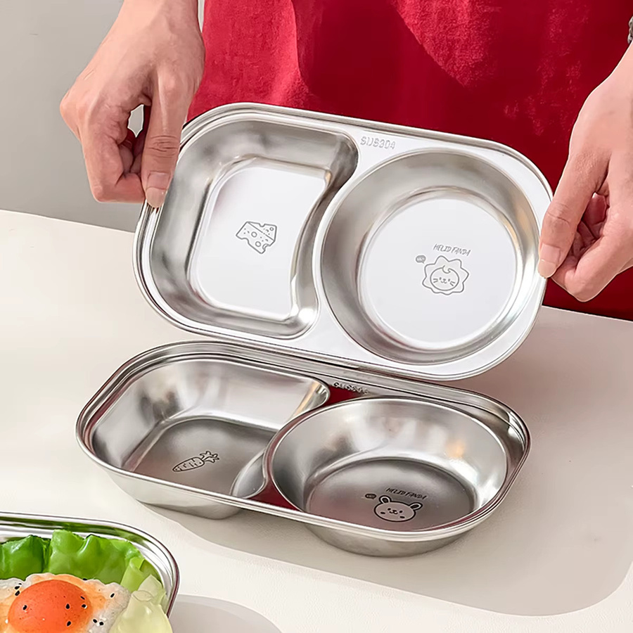 WORTHBUY Kinderteller aus Edelstahl 304 in Silber, geteilter Speiseteller für Obstsalat und Küchengeschirr - Bild 2