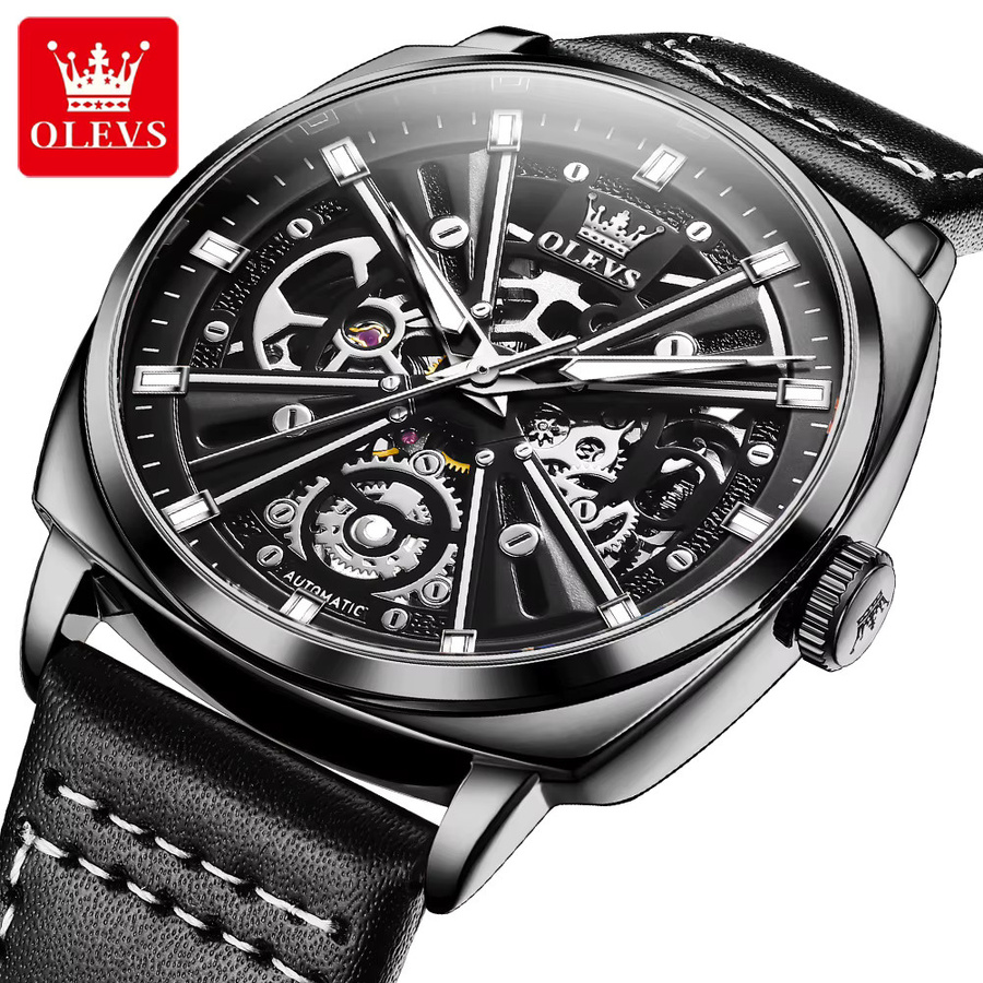 OLEVS Armbanduhr, Automatik, Leder, Schwarz, Herren - Bild 6