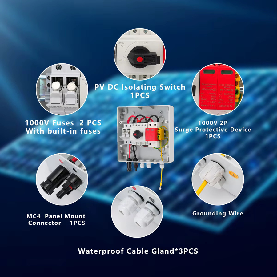 HA DC1000V Solar-Photovoltaik-Kombiniererbox 1-in-1-out mit Blitzschutz, 32A Sicherung, MCB, SPD und IP65 wasserdichtem Verteilerkasten in Weiß - Bild 2