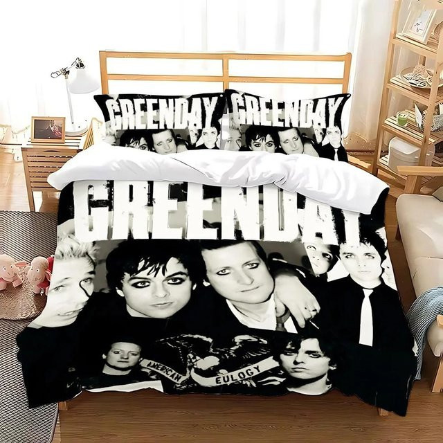 Green Day American Idiot Bettwäsche Set aus Mikrofaser in Schwarz mit Bettbezug und Kopfkissenbezug, B/H: 140 x 200 cm - Bild 1
