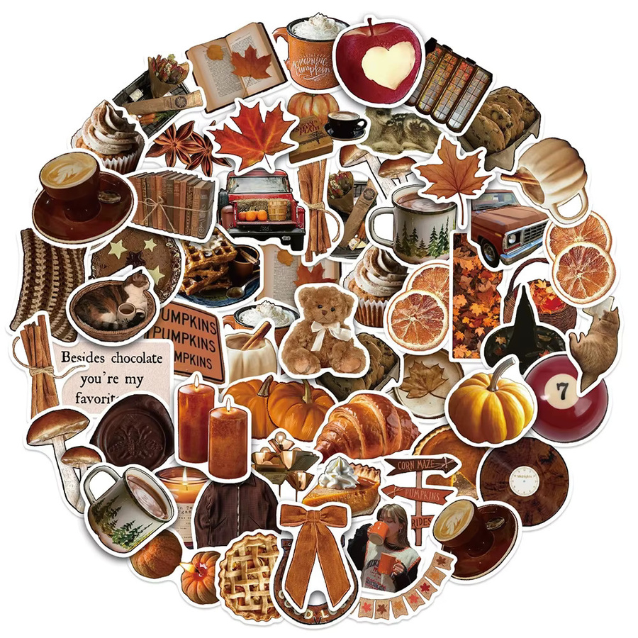 Rspctou Vintage Herbst Aufkleber in Braun und Multicolour, Niedliche Cartoon Graffiti Sticker aus Papier für Gepäck, Telefon und Schreibwaren - Bild 2