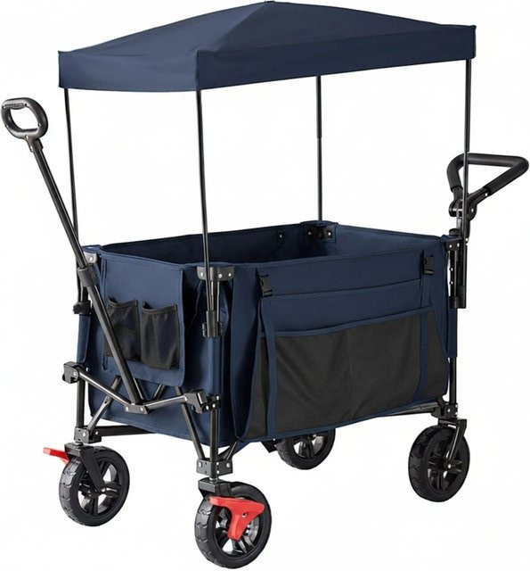 Faltbarer Relaxdays Bollerwagen aus Polyester in Blau mit Dach, B/T/H: 131 x 54 x 97 cm - Bild 1